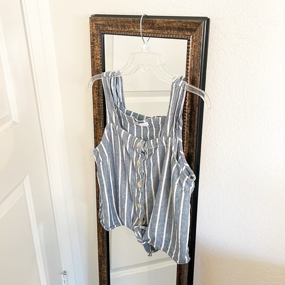 Sonoma blue/white striped front knot button down top - Picture 1 of 4